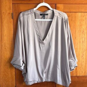 White House Black Market Taupe V-Neck Blouse